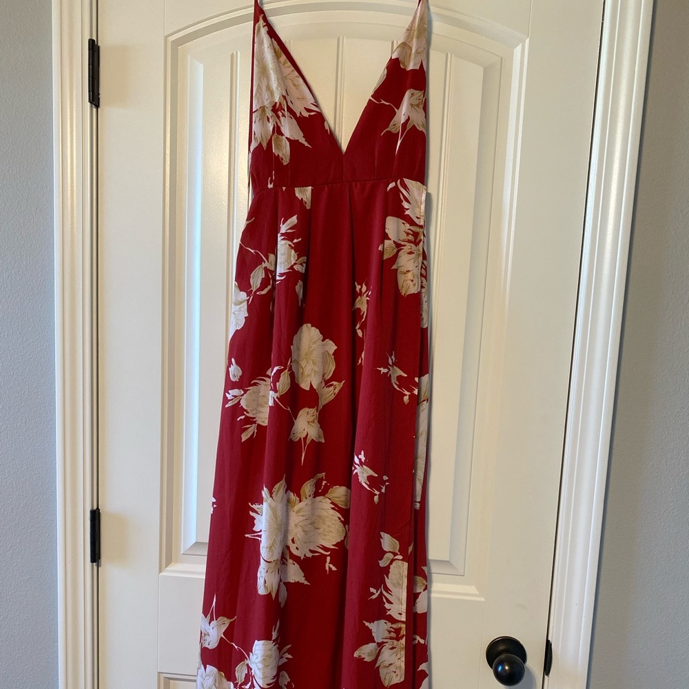 Red floral backless maxi dress never worn